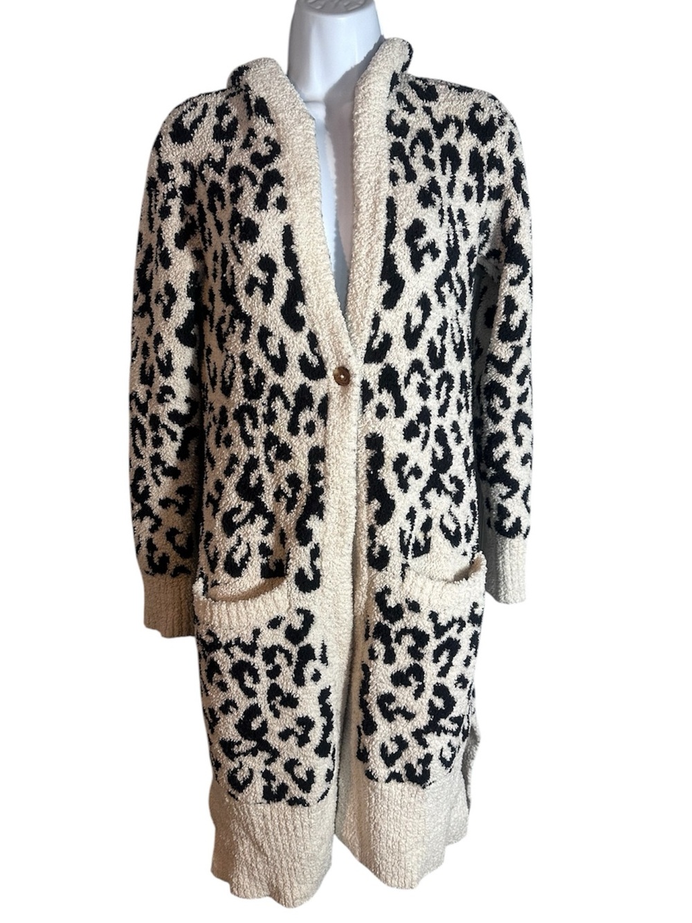 UGG Judith fluffy fleece long leopard print cardigan sweater small